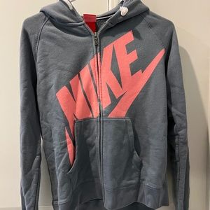 Women's Nike Gray Zip Up Hoodie with Nike Orange letters Size Medium